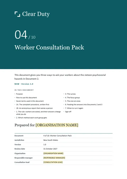 Cover of Document 4, Worker Consultation Pack