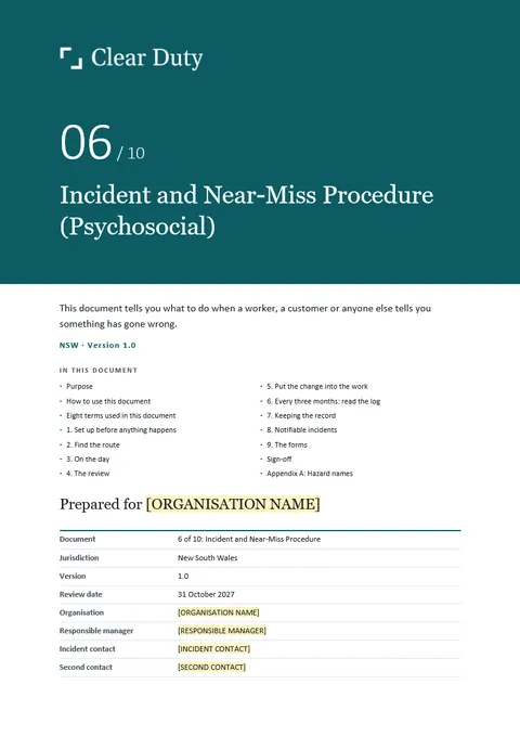Cover of Document 6, Incident and Near-Miss Procedure