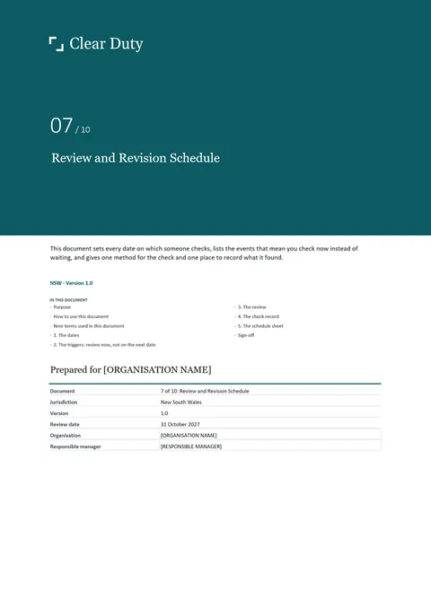 Cover of Document 7, Review and Revision Schedule
