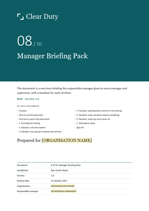 Cover of Document 8, Manager Briefing Pack