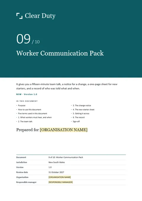 Cover of Document 9, Worker Communication Pack