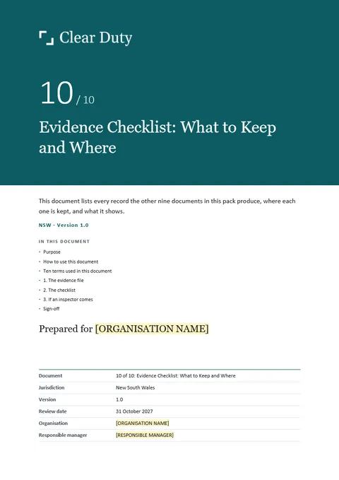 Cover of Document 10, Evidence Checklist